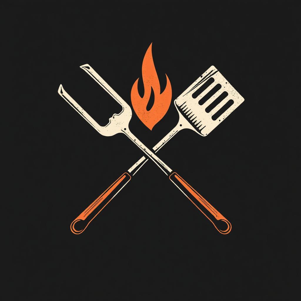 Crossed BBQ tools with flame icon